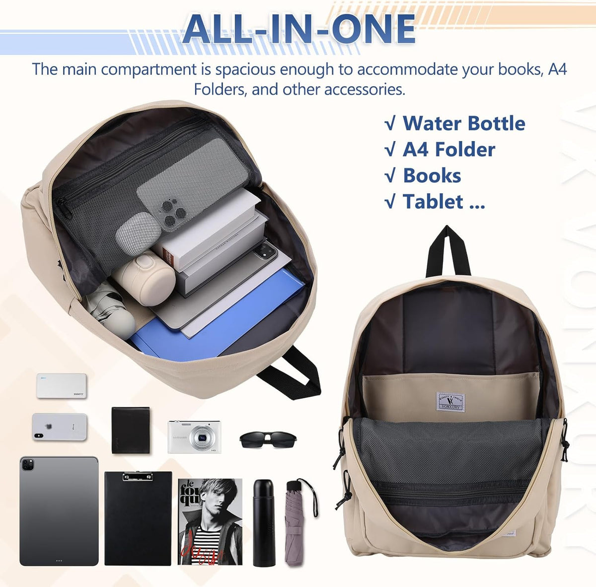School Backpack for Kids,Lightweight Water Resistant Work Travel Backpack for Women Men Teens VONXURY - PuriLite