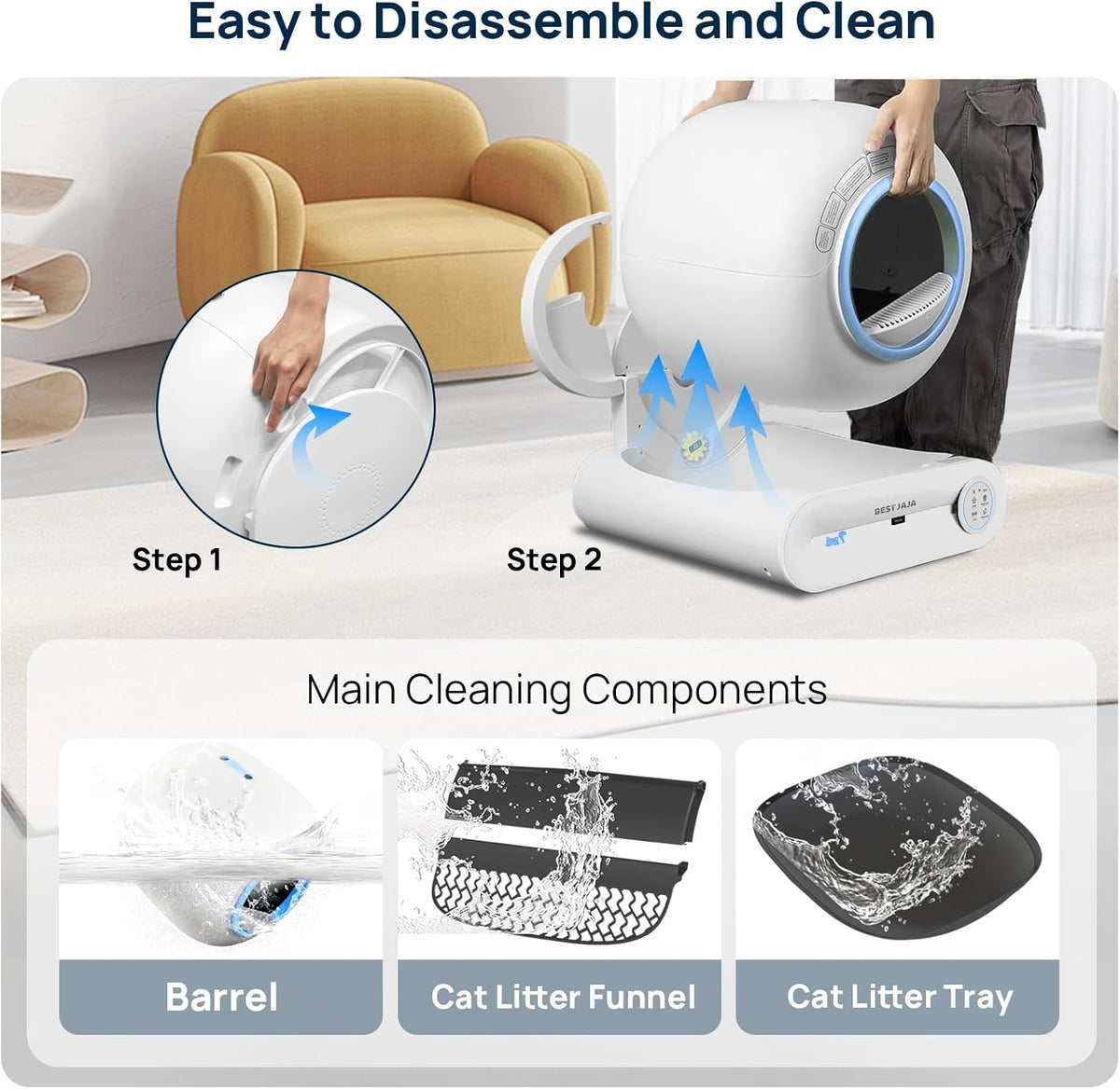Self Cleaning Litter Box, 2025 Upgraded Automatic Cat Litter Box with Mat & Multiple Cleaning Tools, 68L+9L Large Capacity Litter Box Robot, Suitable for Multiple Cats, APP Control (Blue) - PuriLite
