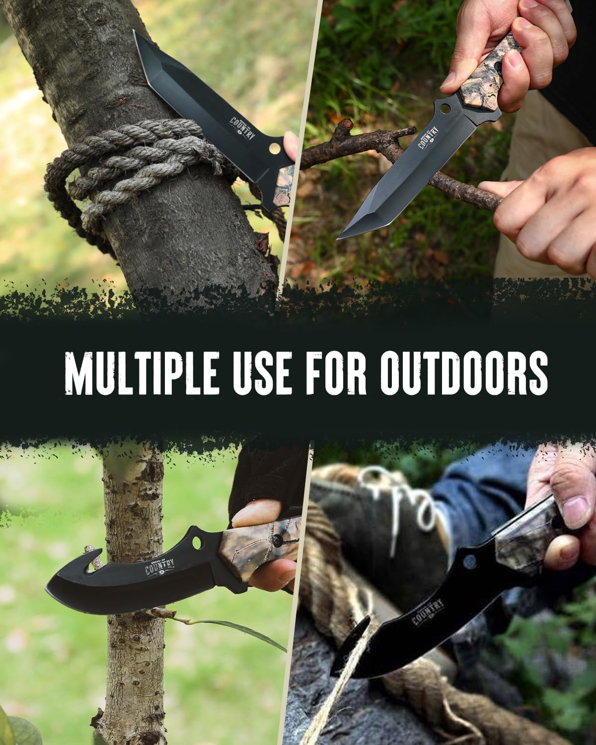 Mossy Oak 2-Piece Hunting Knives Gut Hook Set with Sheath Fixed Blade Stainless Steel Blades - PuriLite