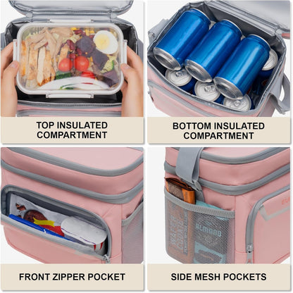 EVERFUN Cooler Bag Insulated Beach Cooler Lunch Bag Box for Men Women Dual Compartments Collapsible Waterproof Leak-Proof for Travel Work Picnic - PuriLite