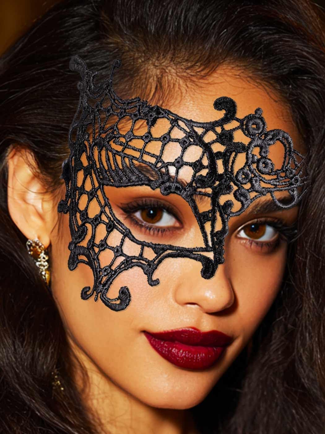 EASEDAILY Lace Masquerade Mask for Women Black Halloween Costume Eye Mask for Women - PuriLite