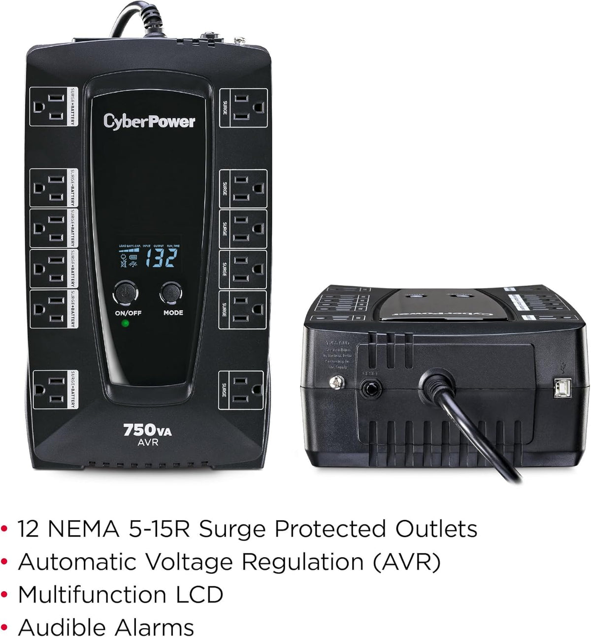 CyberPower AVRG900LCD Intelligent LCD UPS System, 900VA/480W, 12 Outlets, AVR, Compact - PuriLite