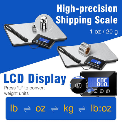 RAOYAN Shipping Scale, 660 lb / 1 oz High Accuracy Digital Postal Scale with LCD Display, Hold/Tare Function, Shipping Scale for Package, Luggage, Warehouse (Including 2 Batteries, Charging Cable) - PuriLite