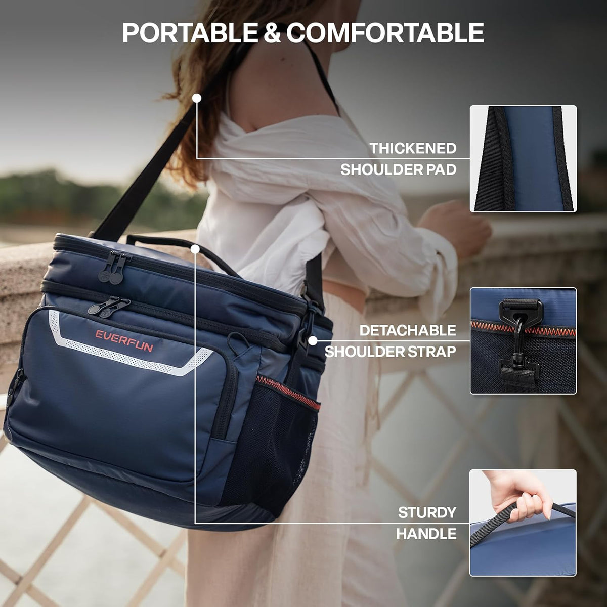 EVERFUN Cooler Bag Insulated Beach Cooler Lunch Bag Box for Men Women Dual Compartments Collapsible Waterproof Leak-Proof for Travel Work Picnic - PuriLite