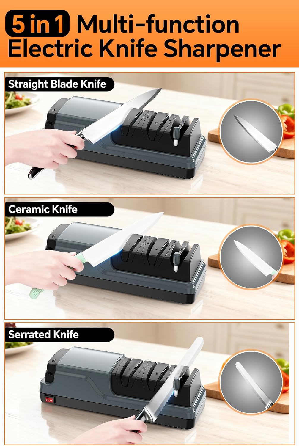YOORLEAY 5-in-1 Electric Knife Sharpener, Kitchen Knife & Scissor Sharpener