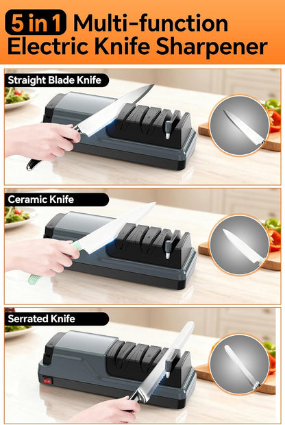 YOORLEAY 5-in-1 Electric Knife Sharpener, Kitchen Knife & Scissor Sharpener