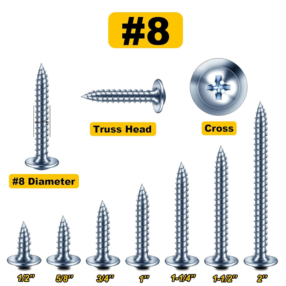 150Pcs #8 × 2" Black Screws for Wood, Phillips Truss Head Wood Screws, Quick Metal Self Tapping, Zinc Plated Steel, Truss Head Screws by Mywish - PuriLite