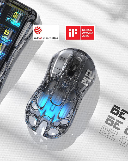 GravaStar Mercury M2 Wireless Gaming Mouse – 26,000 DPI, PAW3395 Sensor, 5 Programmable Buttons, Dynamic RGB Lighting, Hollowed-Out Lightweight Design – Transparent Black - PuriLite