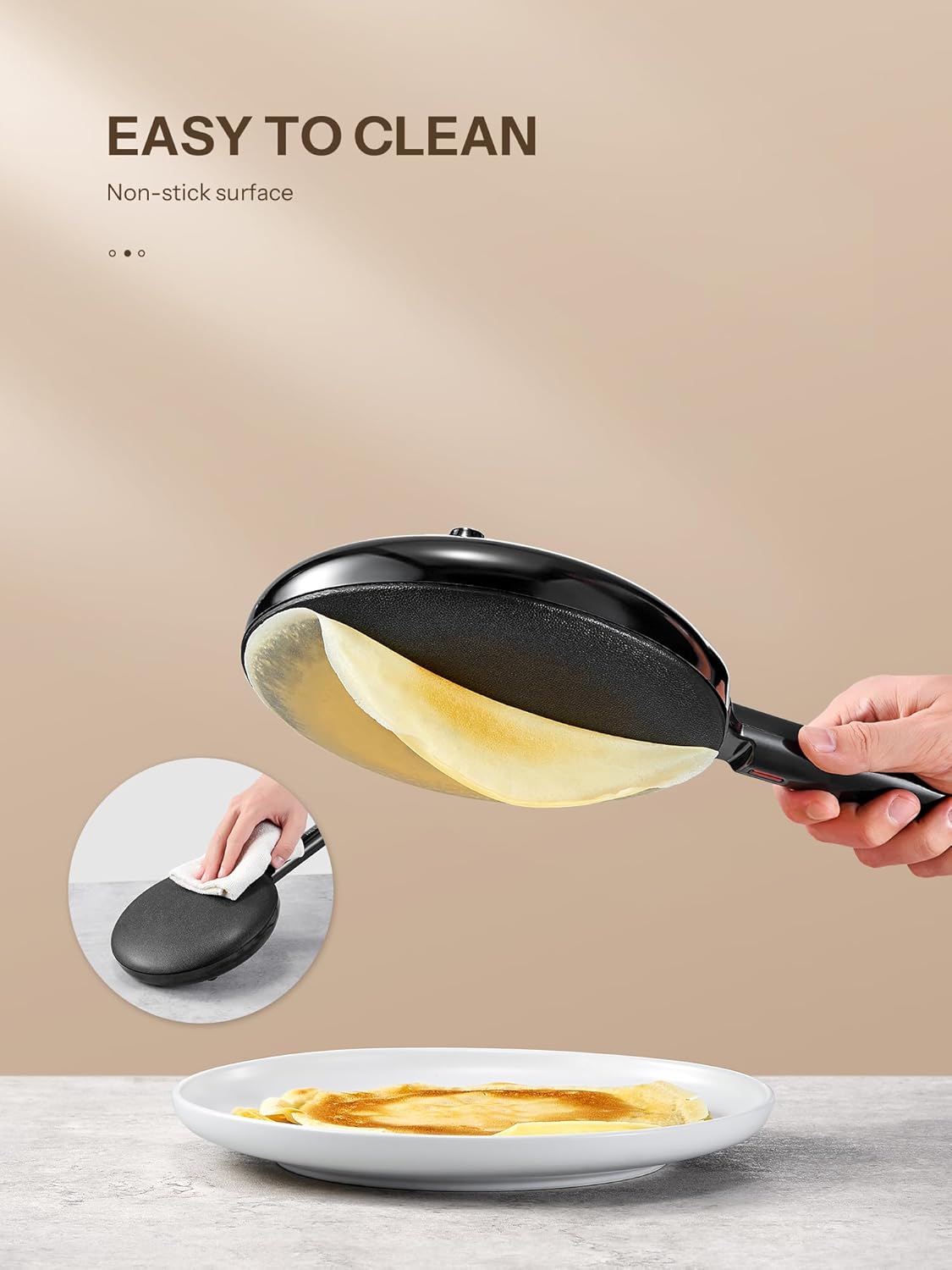 Electric Crepe Maker, 8 Inch(20cm) Portable Crepe Maker Machine With Not-Stick Dipping Plate, Automatic Temperature Control, Nonstick Crepe Pan, Black - PuriLite