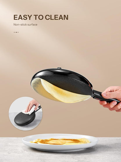 Electric Crepe Maker, 8 Inch(20cm) Portable Crepe Maker Machine With Not-Stick Dipping Plate, Automatic Temperature Control, Nonstick Crepe Pan, Black - PuriLite