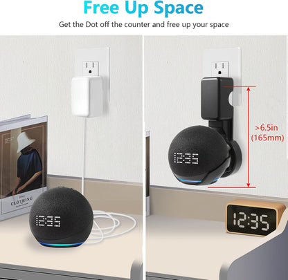 ZUOLACO Wall Mount Holder for Echo Dot 5th Generation, Outlet Wall Mount Stand for Echo Dot 5th/4th Gen, No Screws or Drilling Needed, Space-Saving Dot Accessories with Cable Hidden Storage, Black - PuriLite