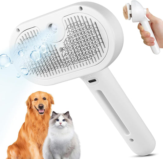 Caseeto Cat Brush for Shedding, 3 In 1 Cat Steam Brush Pet Brush for Shedding Pet Hair Cleaning Brush Comb Steamy Cat Brush Easily Removes Mats, Tangles, and Loose Fur - PuriLite