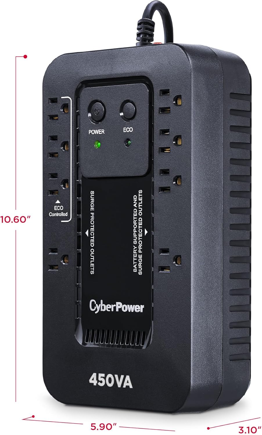 CyberPower EC850LCD Ecologic Battery Backup & Surge Protector UPS System, 850VA/510W, 12 Outlets, ECO Mode, Compact, Uninterruptible Power Supply - PuriLite