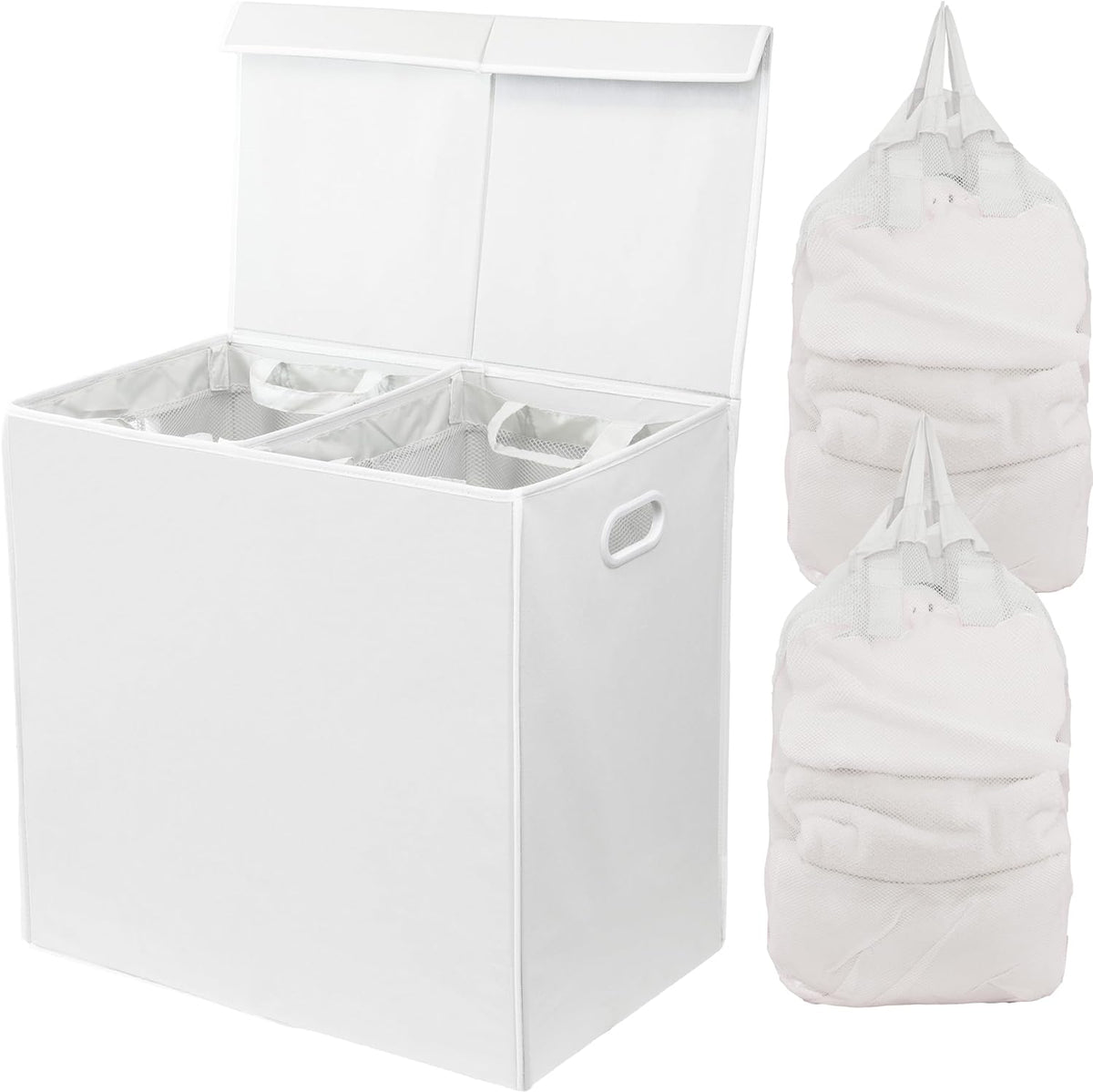 SimpleHouseware Double Laundry Hamper with Lid and Removable Laundry Bags, Beige - PuriLite