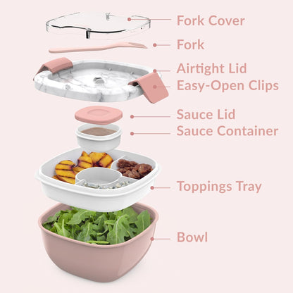 Bentgo Salad - Stackable Lunch Container with Large 54-oz Salad Bowl, 4-Compartment Bento-Style Tray for Toppings, 3-oz Sauce Container for Dressings, Built-in Reusable Fork & BPA-Free (Khaki Green) - PuriLite