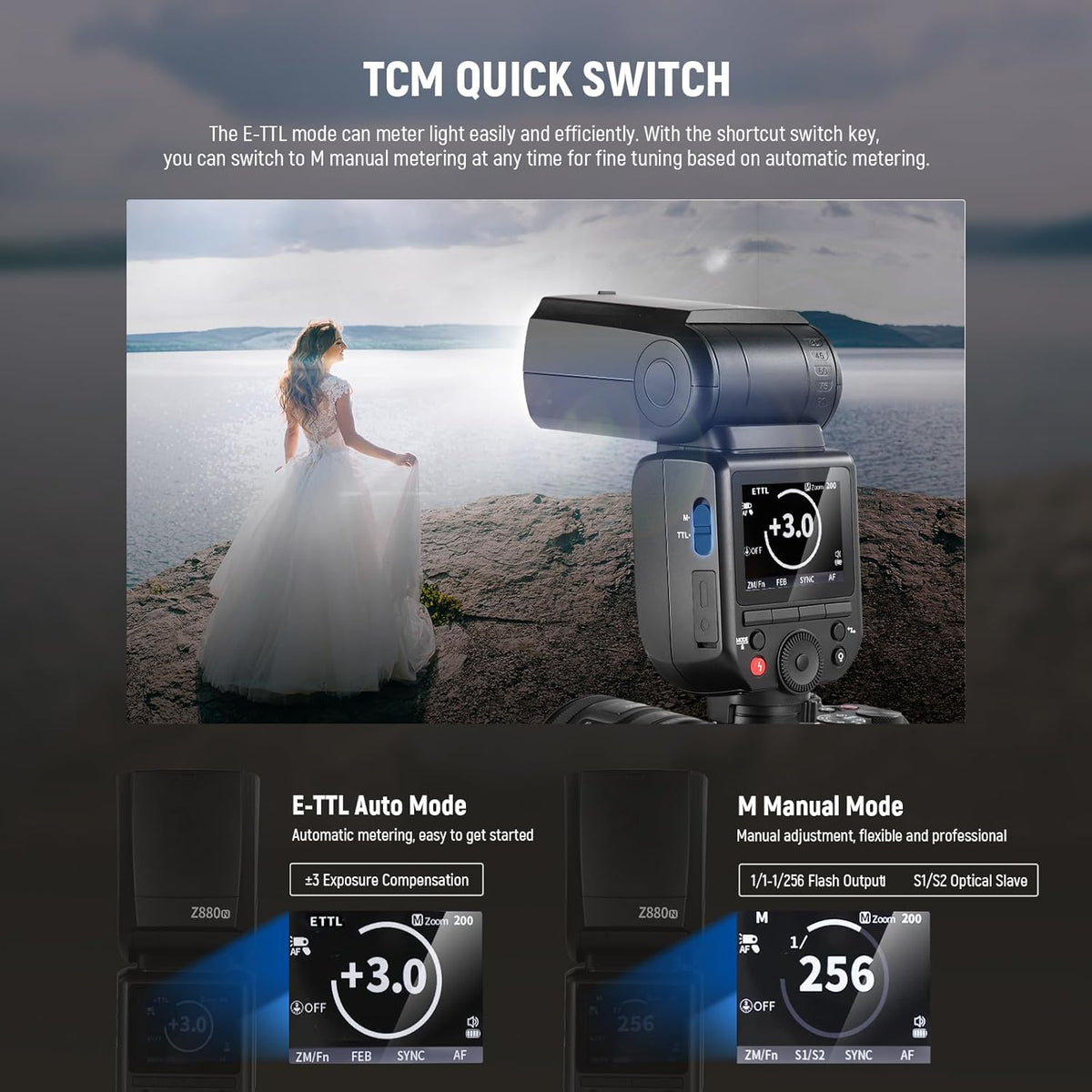 NEEWER Z880-C 2.4G 76Ws TTL Camera Flash Speedlite Compatible with Canon, Upgraded UI, Adjustable Modeling Lamp, TTL/M Quick Switch TCM Key, 1/8000s HSS 7.4V/2600mAh Battery 480 Full Power Flash - PuriLite