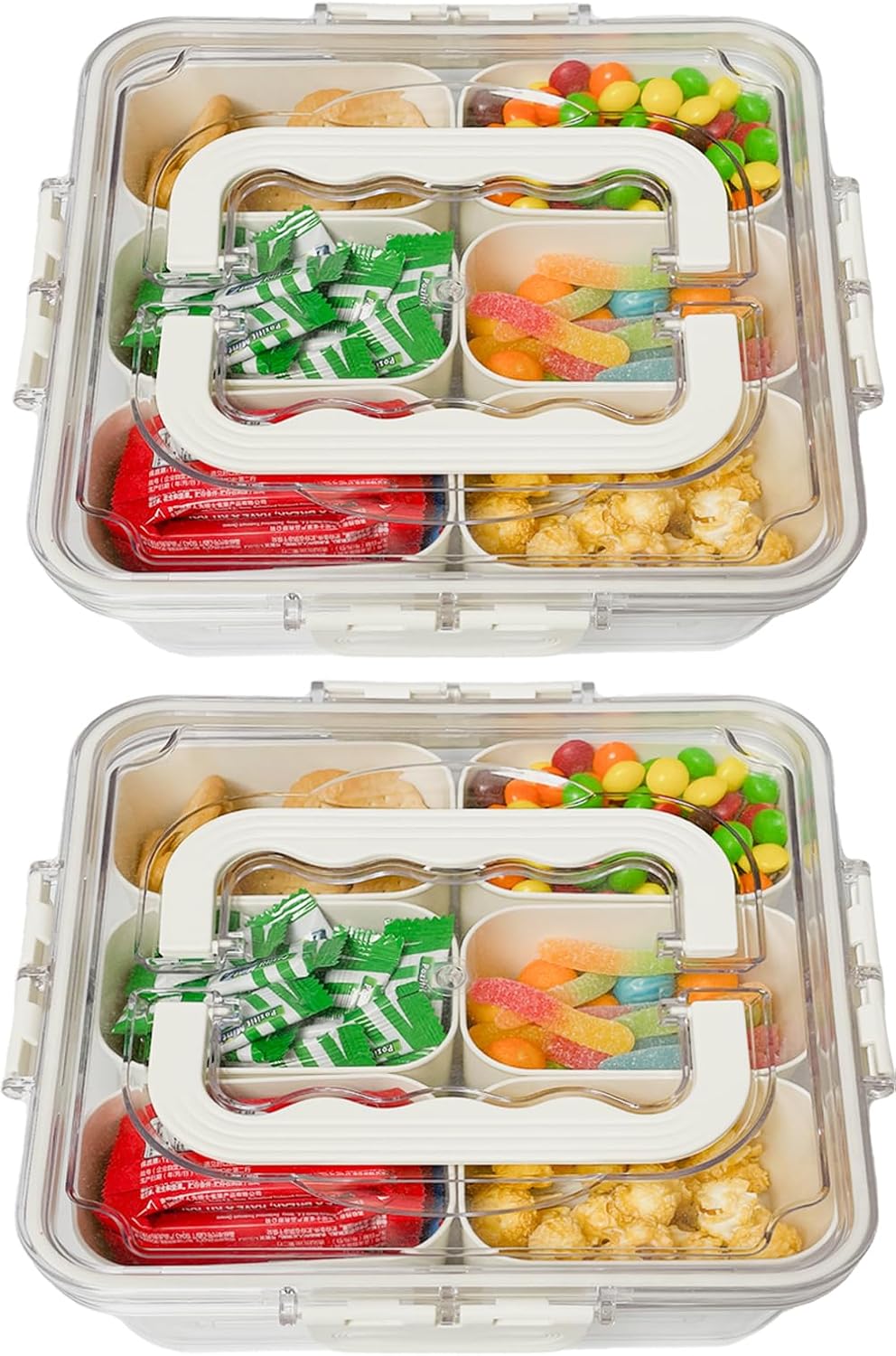 KIGITIONE Snackle Box, Pink 8 Compartments Portable Serving Tray, Divided Snackle Box Container with Lid and Handle, Snack Organizer for Fruits, Snacks, Nuts, Candy, Ideal for Party, Travel & Picnics - PuriLite