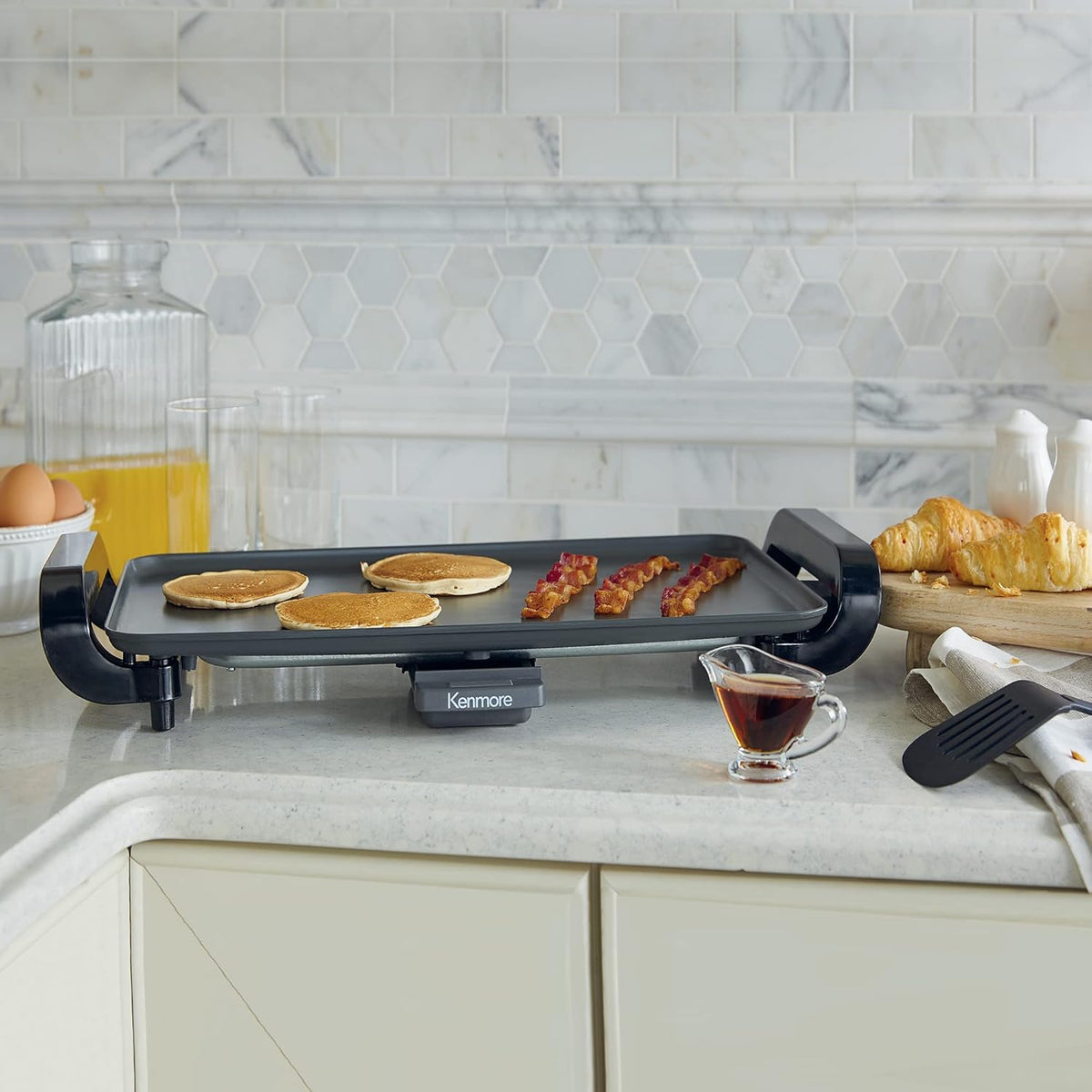 Kenmore Electric Griddle - External Temperature Control, Easy Clean Countertop Cooking Kitchen Appliance Removable Drip Tray, Grill Bacon, Eggs, Pancakes, Crepes, Tortillas, Nonstick 10x18" Pan - PuriLite