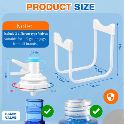 Eazmate Metal 5 Gallon Water Jug Stand Dispenser with 2.15 Inch Dustproof Valve, Non-Slip Drinking Water Cooler Rack with Two Reusable Spout - PuriLite
