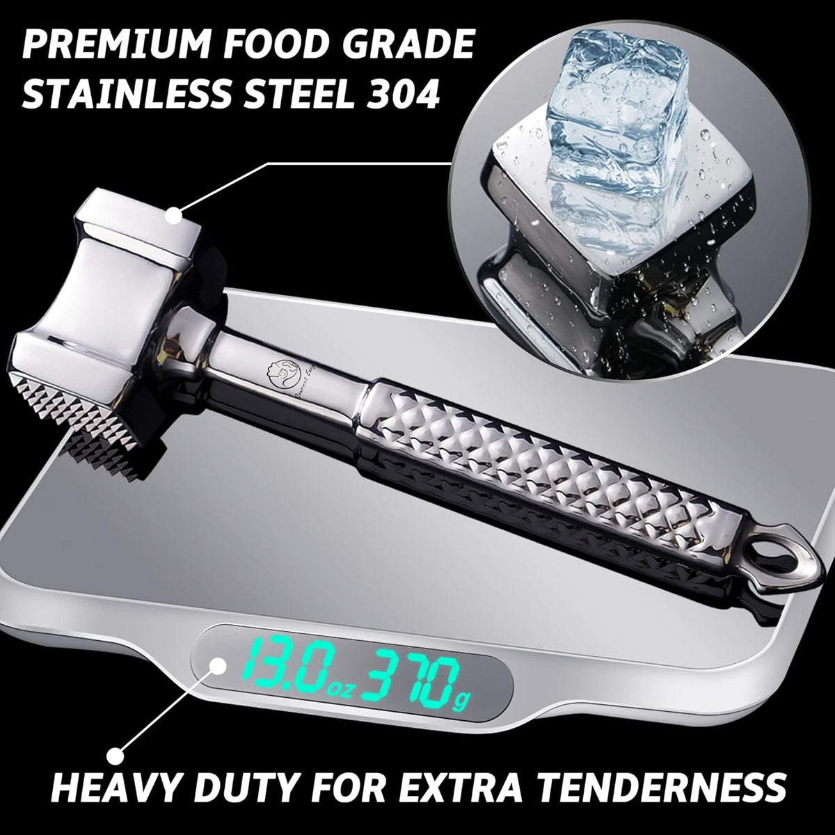 Stainless Steel Meat Tenderizer Tool, Premium Meat Mallet with Non-Slip Grip, Dual-Sided with Heart Shape Design for Tenderizing Steak, Poultry & Chicken Cutlet, Dishwasher Safe, Lifetime Replacement - PuriLite