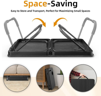 BUYIFY Portable Foldable Laptop Desk for Bed and Couch, Adjustable Lap Desk with Cup Holder and Phone Holder, Ideal for Working, Reading, Writing, and Breakfast (Black)-USA Original Patent