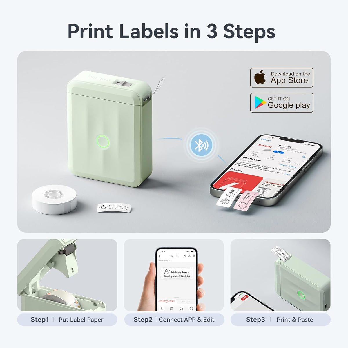 NIIMBOT D110 Mini Label Maker Machine with Tape(Pre-Cut Size 12x40mm), Portable Bluetooth Sticker Printer, Inkless Automatic Feeding One-Touch Custom Printing, Compatible with Phone Only - PuriLite