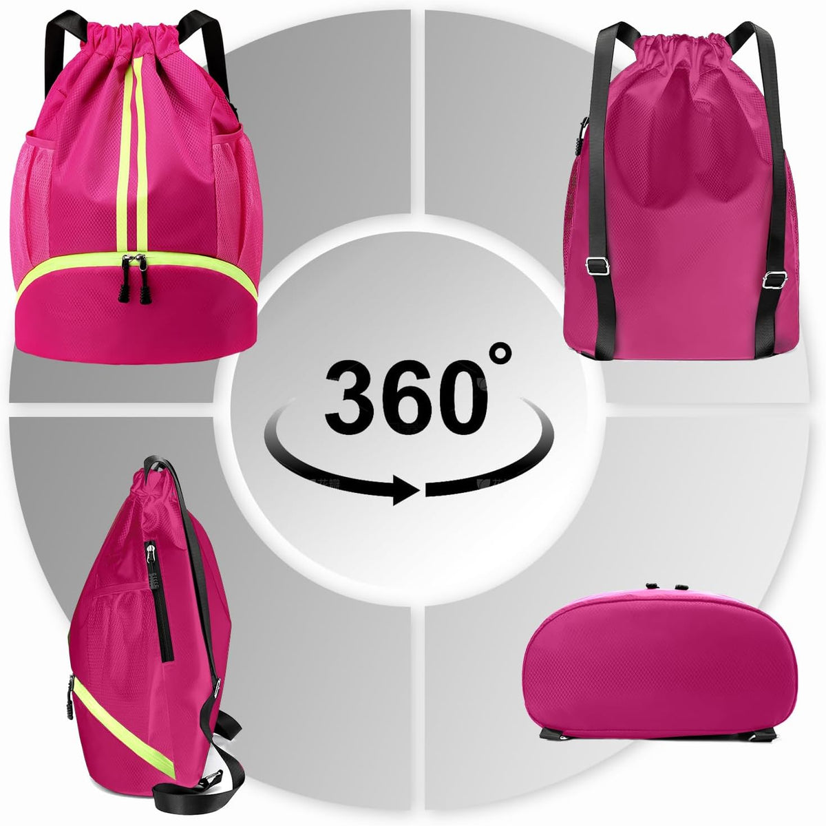 Hoedia Sports Drawstring Backpack - String Swim Gym Bag with Shoes Compartment and Wet Proof Pocket for Women/Men - PuriLite