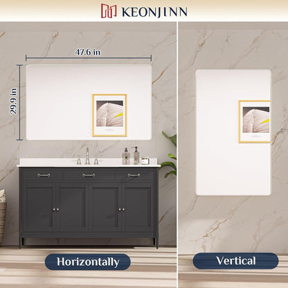 Keonjinn 42 x 36 Brushed Nickel Bathroom Vanity Mirror, Large Rounded Rectangle Bathroom Mirrors for over Sink, Metal Framed Silver Mirror for Wall, Shatterproof HD Tempered Glass(Horizontal/Vertical) - PuriLite