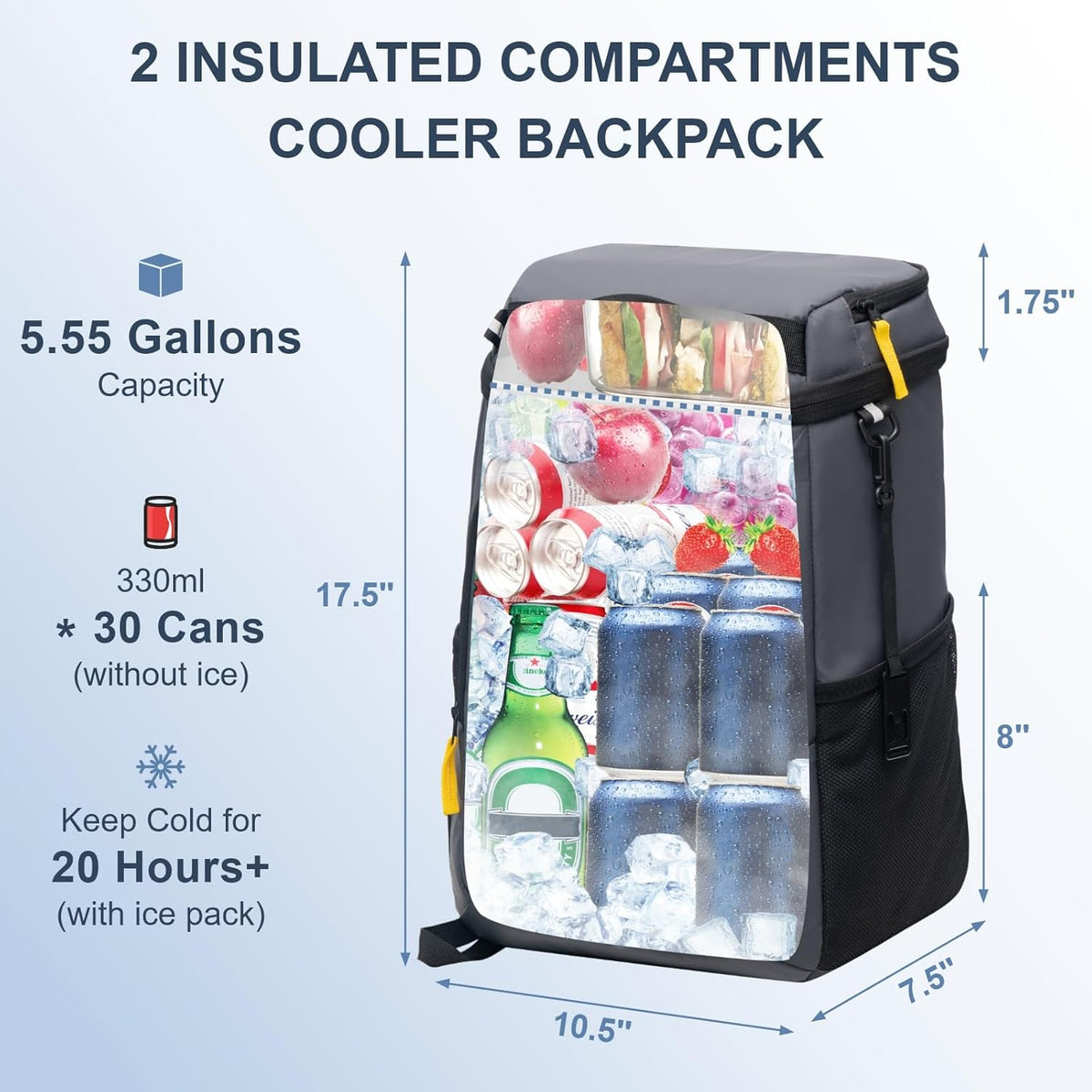 SPARTER Backpack Cooler Insulated Leak Proof 33/49 Cans, 2 Insulated Compartments Thermal Bag, Portable Lightweight Beach Travel Camping Lunch Backpack for Men and Women - PuriLite