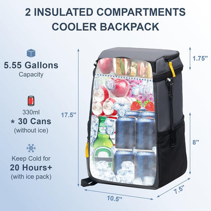 SPARTER Backpack Cooler Insulated Leak Proof 33/49 Cans, 2 Insulated Compartments Thermal Bag, Portable Lightweight Beach Travel Camping Lunch Backpack for Men and Women - PuriLite