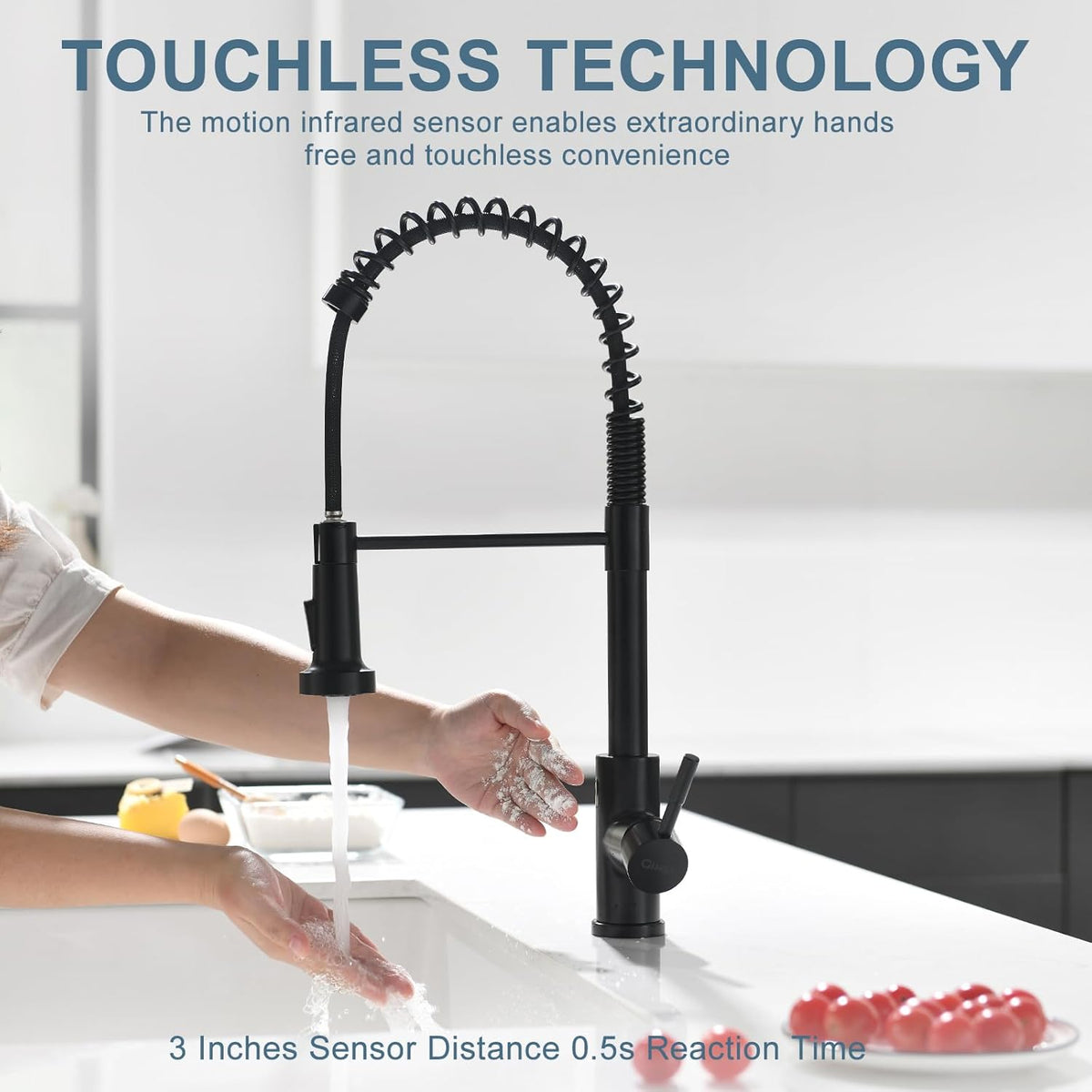 GIMILI Matte Black Kitchen Faucet with LED Light,Single Hole Spring Kitchen Sink Faucet with Pull Down Sprayer - PuriLite