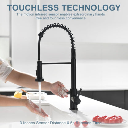 GIMILI Matte Black Kitchen Faucet with LED Light,Single Hole Spring Kitchen Sink Faucet with Pull Down Sprayer - PuriLite