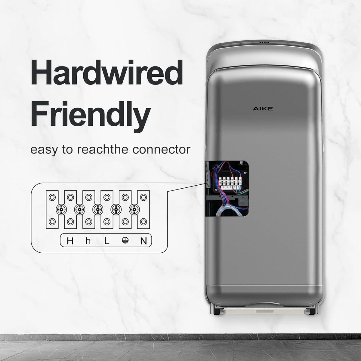 AIKE HEPA Filtered Vertical Hand Dryer Premium, 110-130V Silver Model AK2005H - PuriLite