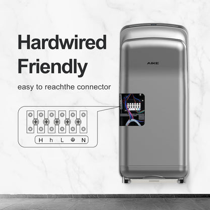 AIKE HEPA Filtered Vertical Hand Dryer Premium, 110-130V Silver Model AK2005H - PuriLite
