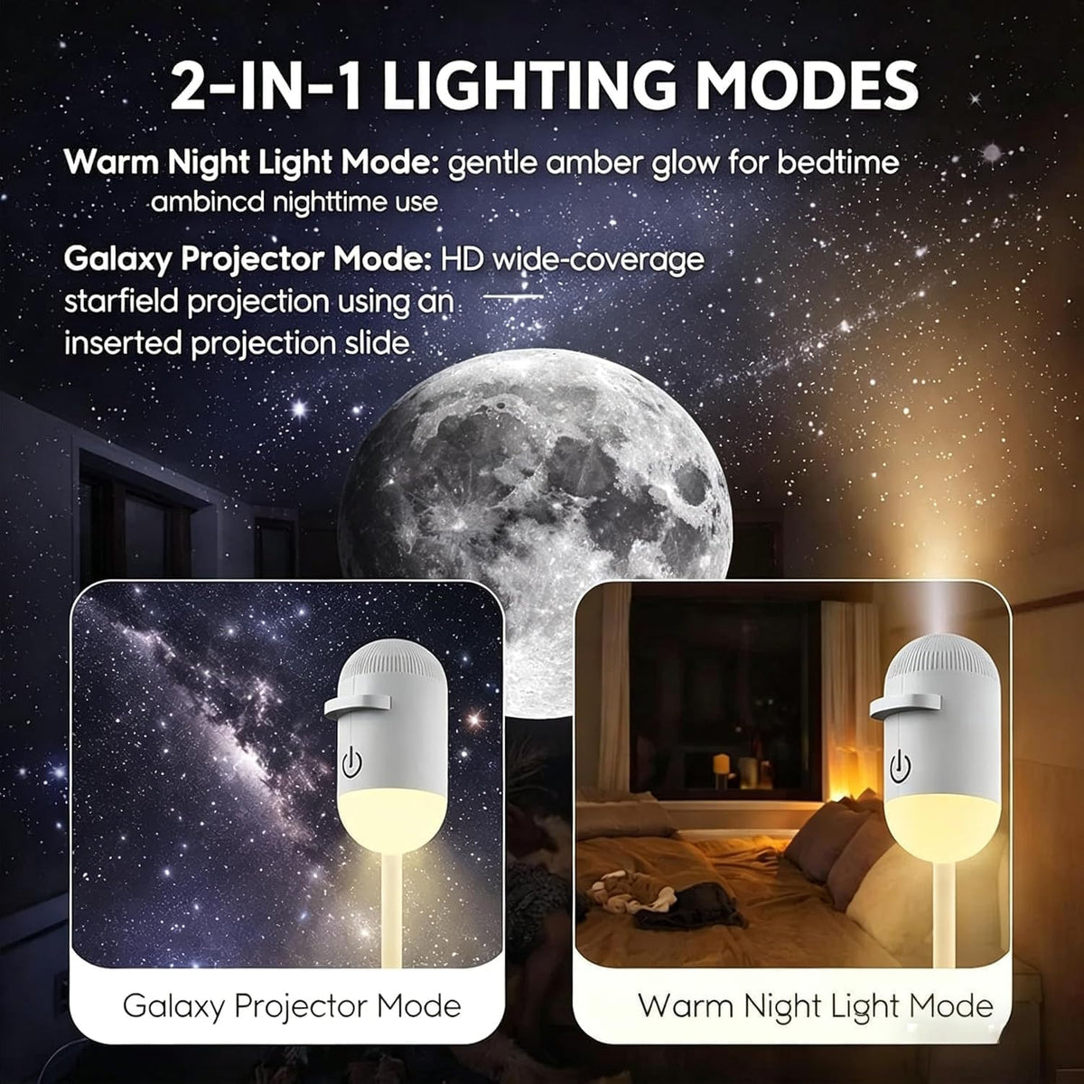 2-in-1 HD Galaxy 5D Holographic Night Light Projector,360°USB Plug and Play