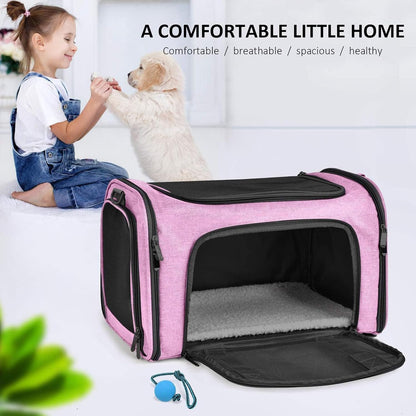 SFBAIHEN Cat Carriers Dog Carrier Pet Carrier for Small Medium Cats Dogs Puppies up to 15 Lbs, TSA Airline Approved Small Dog Carrier Soft Sided, Collapsible Waterproof Travel Puppy Carrier (Pink) - PuriLite