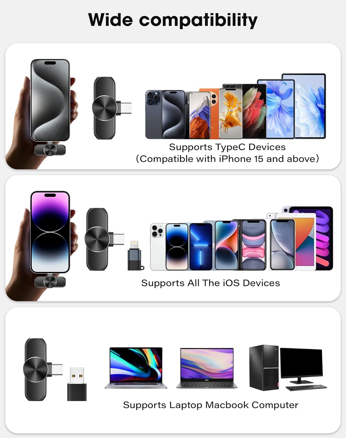CKOKC Wireless Microphone for iPhone - Android Phone and Laptop PC, USB Microphones for Podcasting, Lavalier Microphone for Interview Video Vlog YouTube - PuriLite