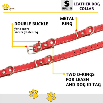 ADITYNA Heavy-Duty Leather Dog Collar for Medium Dogs - Soft and Strong, 100% Genuine Leather - Collier Pour Chien (Medium: Fit 13" - 20" Neck, Brown) - PuriLite