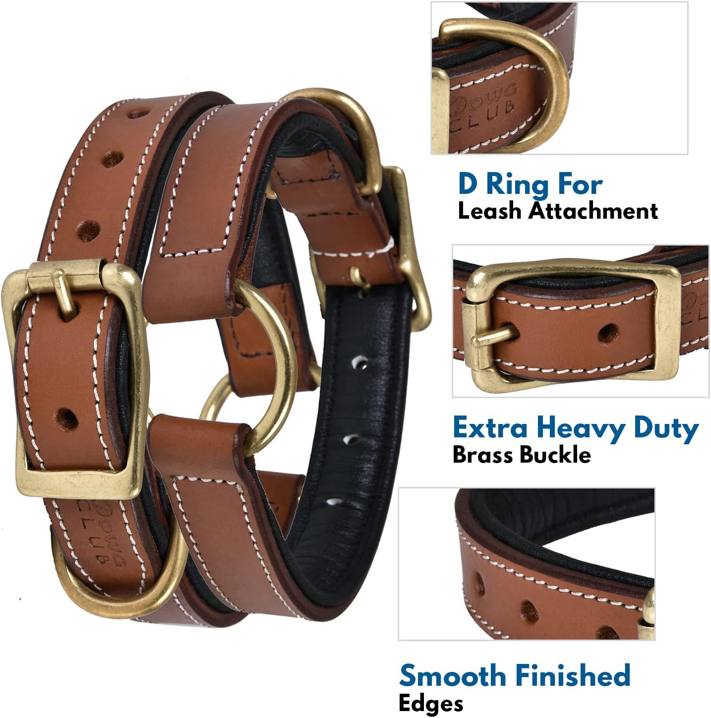 DowgClub | Genuine Leather Dog Collar | Full Grain, Heavy Duty | Comfortable, Strong | Best for Pups, Small, Medium & Large Breeds | Pink, Brown, Black, Tan - PuriLite