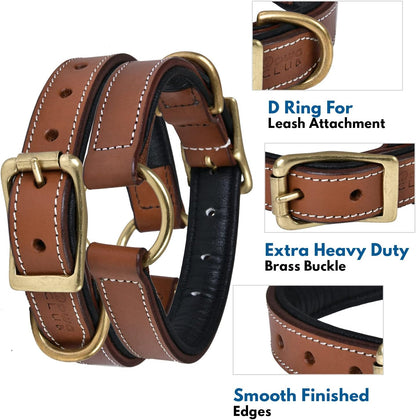DowgClub | Genuine Leather Dog Collar | Full Grain, Heavy Duty | Comfortable, Strong | Best for Pups, Small, Medium & Large Breeds | Pink, Brown, Black, Tan - PuriLite