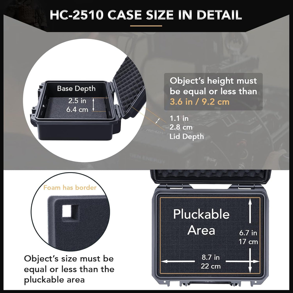 Lykus HC-2710 Portable Waterproof Hard Case with Foam, Camera Case with Customizable Fit Foam,Fit use of Drones,Camera, Equipments, Interior Size 27x16x8 cm - PuriLite