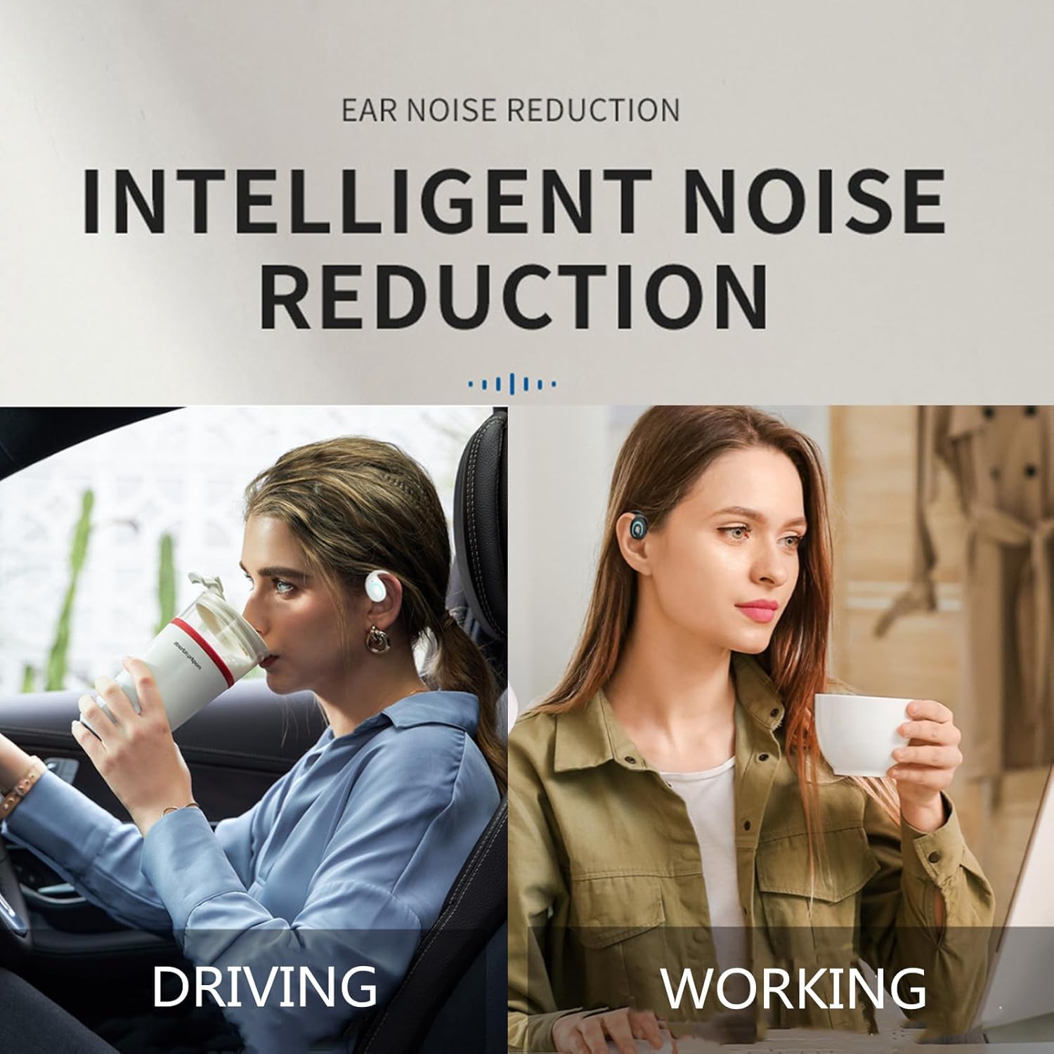 Sunffice Open Ear Bluetooth 5.3 Earpiece,Single-Ear Headset Hands-Free Earphones with Earhook,Noise-Cancellation Stereo Sound Sports Earbud for Office Driving Calling Compatible Android/iPhone(Black) - PuriLite