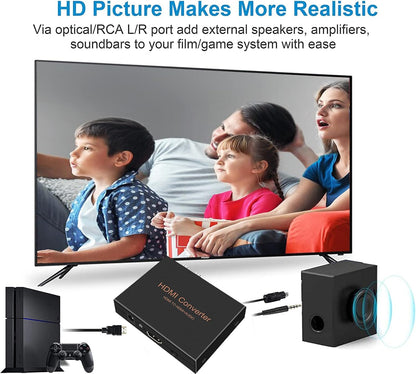 1080P HDMI Audio Extractor, HDMI to HDMI Audio (L/R RCA + Toslink Optical SPDIF) Video Converter Adapter Splitter with Optical Fiber Cable for PS3 PS4 Blu-ray DVD Player Sky HD Box - PuriLite