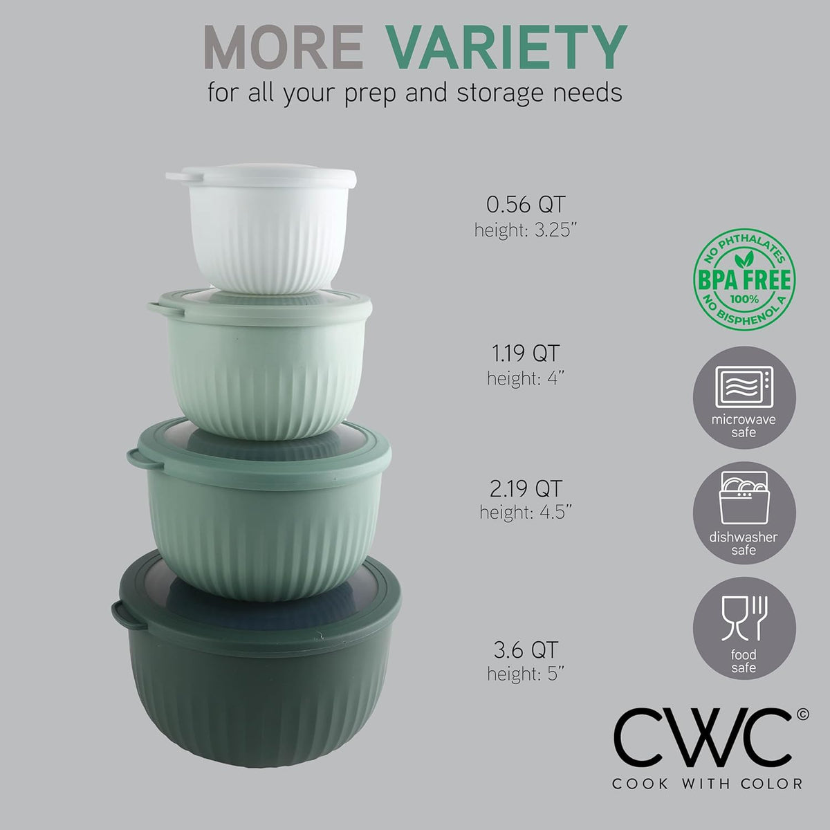 COOK WITH COLOR Prep Bowls with Lids- 8 Piece Nesting Plastic Small Mixing Bowl Set with Lids (Teal Ombre) - PuriLite