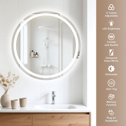 Lmsedf 24" x 32"Rectangle LED Bathroom Mirror with Lights, Backlit & Front Lighted, Wall-Mounted Vanity Mirror 3000K/4000K/6000K, Memory Functions, Anti-Fog, Dimmable Smart Mirror - PuriLite