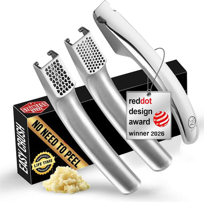 Gourmet Easy Lifetime Replace Garlic Press, No Need to Peel, Fine & Coarse Detachable Design for Easy Cleaning, Ergonomic Handle for Effortless Press, Stainless Steel Rust-Resistant, Dishwasher Safe