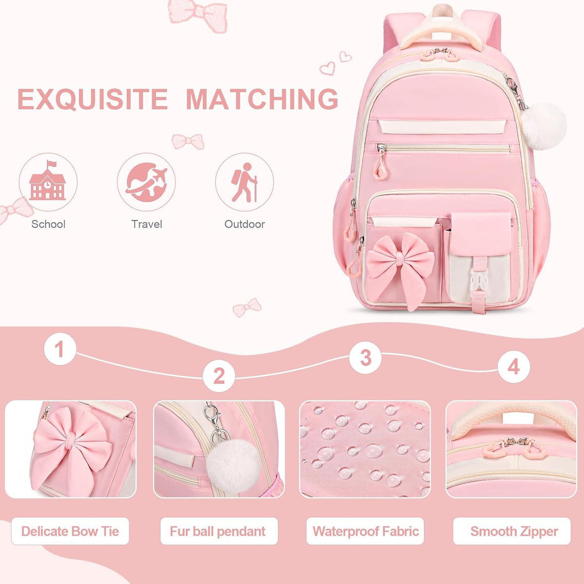 DIGOBAY Backpack for Girls, 3PCS Girls Backpack with Lunch Bag Pencil Case, Kids Backpack for Kindergarten Elementary School - PuriLite