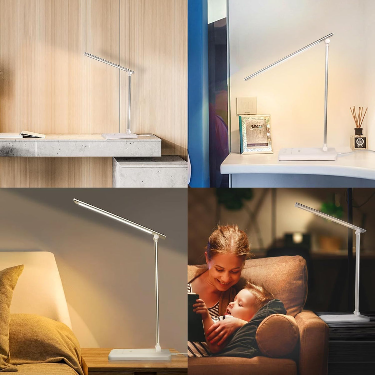 Semlos LED Desk Lamp for Home Office, Eye-Caring Table Light, 25 Lighting Modes, 45 Min Auto Timer, Touch Control, Dimmable, White - PuriLite