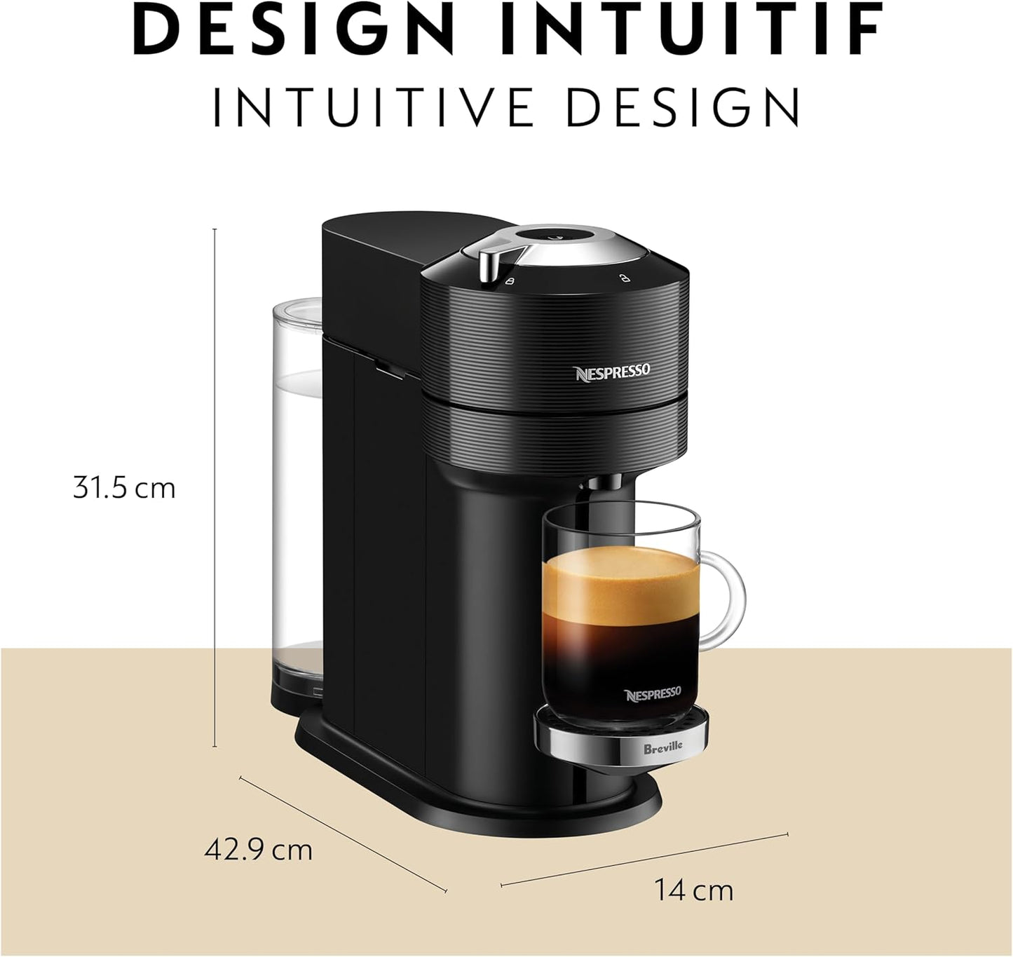 Nespresso Vertuo Next Coffee and Espresso Machine by Breville with Aeroccino Milk Frother - Light Grey - PuriLite