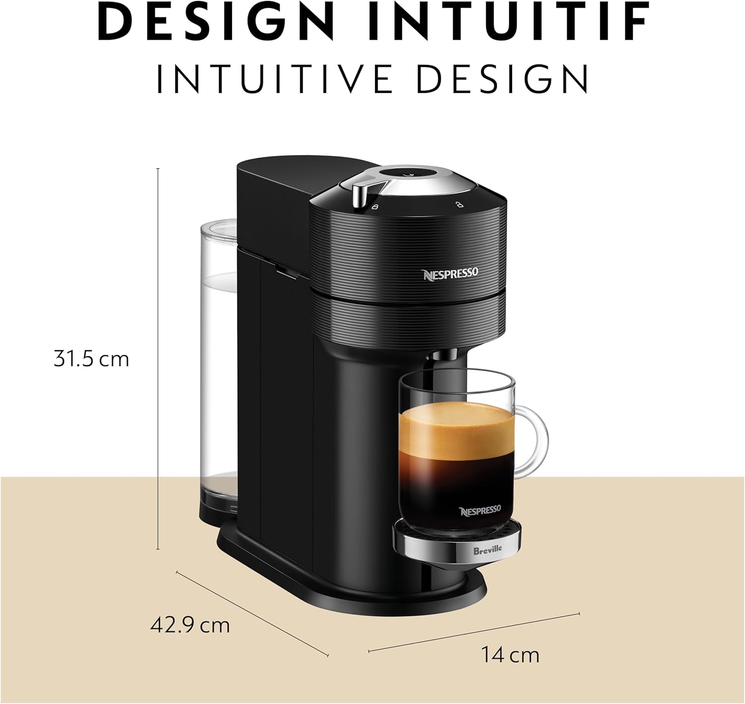 Nespresso Vertuo Next Coffee and Espresso Machine by Breville with Aeroccino Milk Frother - Light Grey - PuriLite